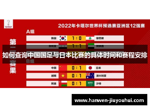 如何查询中国国足与日本比赛的具体时间和赛程安排